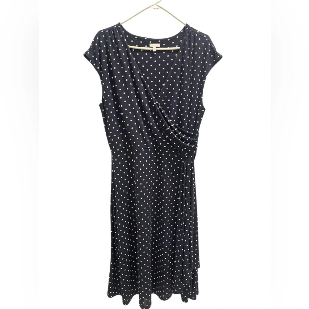 Talbots Polka Dots Ruched Midi Dress Navy Blue & White Woman’s Size XL - Picture 1 of 11